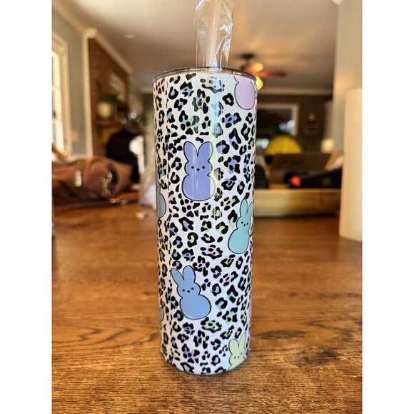 Stainless‎ Steel 20oz Tumbler Skinny Cup Hot/Cold Cheetah Peeps W/straw - Picture 3 of 4